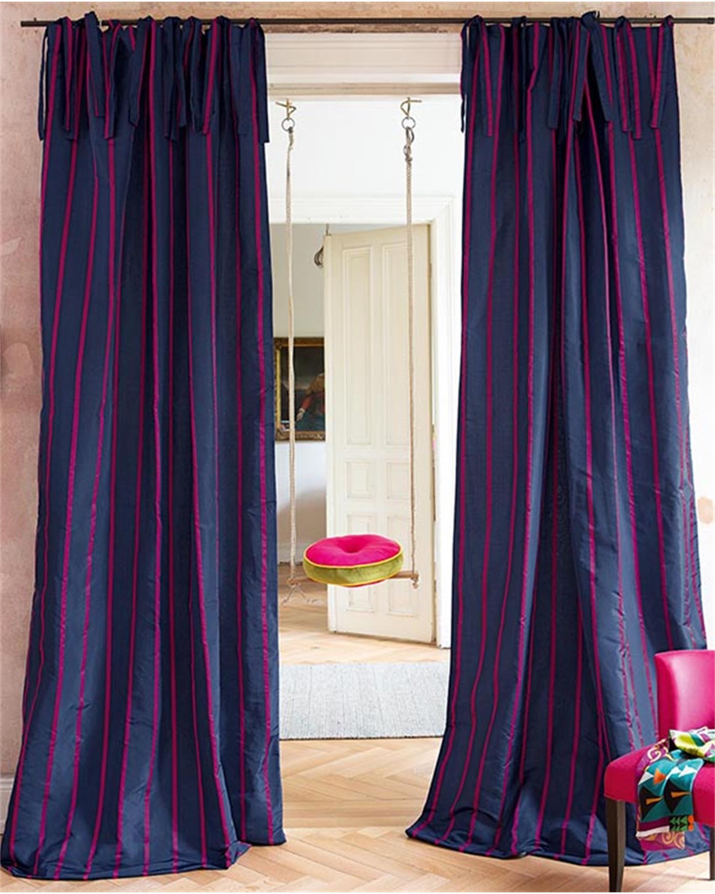 Faux-Silk-Vorhang blau-pink gestreift